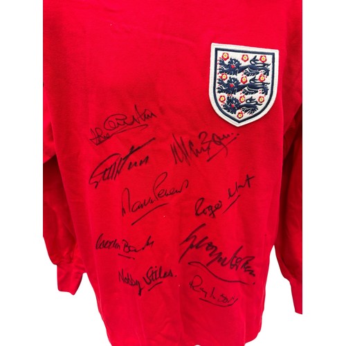 40 - 1966 ENGLAND WORLD CUP WINNERS SIGNED FOOTBALL SHIRT, WITH TAGS, SIGNED TO FRONT BY 9, GORDON BANKS,... 