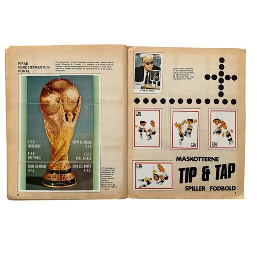 228 - 1974 WEST GERMANY WORLD CUP PANINI STICKER ALBUM, DANISH VERSION, ITEM IS COMPLETE WITH ALL STICKERS... 