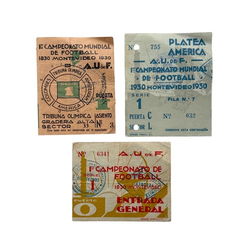 103 - 1930 WORLD CUP OPENING CEREMONY FOOTBALL TICKET STUBS, 3 VARIANTS, URUGUAY VERSUS PERU, 18/7/1930, T... 