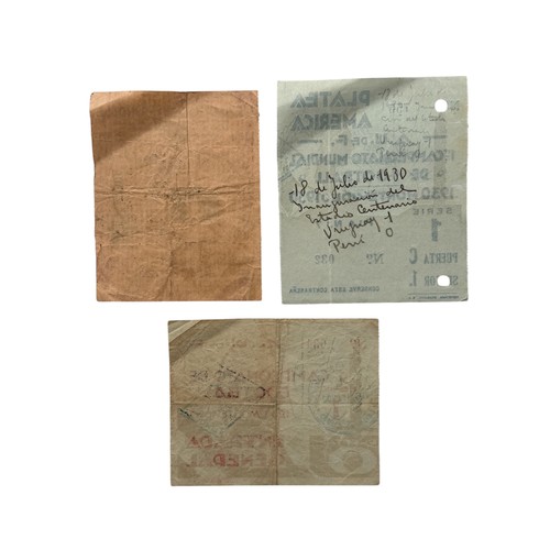 103 - 1930 WORLD CUP OPENING CEREMONY FOOTBALL TICKET STUBS, 3 VARIANTS, URUGUAY VERSUS PERU, 18/7/1930, T... 