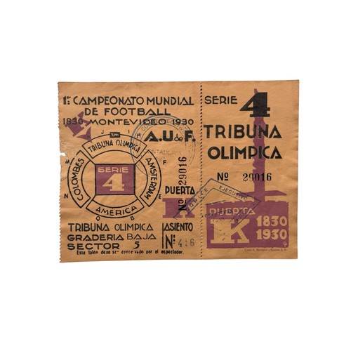 108 - 1930 WORLD CUP UNUSED COMPLETE MATCH TICKET, SERIE 4, 21/7/1930, URUGUAY V ROMANIA, URUGUAY BEAT ROM... 
