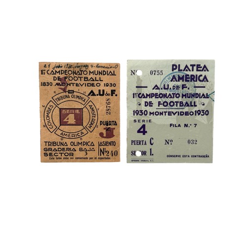 109 - 1930 WORLD CUP FOOTBALL TICKET STUBS, SERIE 4, 21/7/1930, 2 VARIANTS, URUGUAY V ROMANIA, BOTH WITH M... 