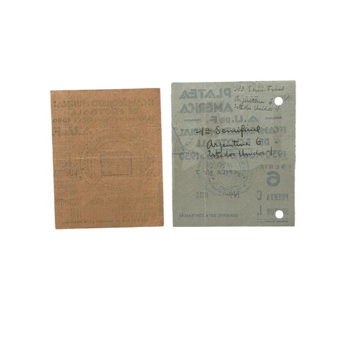 113 - 1930 WORLD CUP SEMI-FINAL FOOTALL TICKET STUBS, 26/7/1930, ARGENTINA V UNITED STATES, 2 VARIANTS, GR... 