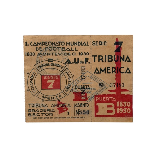 114 - 1930 WORLD CUP SEMI-FINAL UNUSED COMPLETE MATCH TICKET, 27/3/1930, URUGUAY V YUGOSLAVIA, THE EVENTUA... 