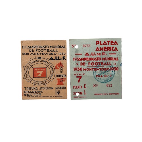 115 - 1930 WORLD CUP SEMI-FINAL FOOTBALL TICKET STUBS, 27/3/1930, URUGUAY V YUGOSLAVIA, 2 VARIANTS, GREEN ... 