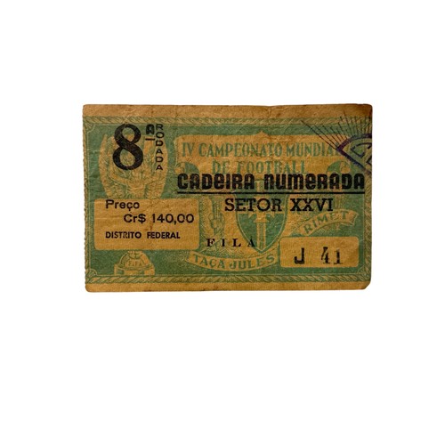 136 - 1950 BRAZIL WORLD CUP FOOTBALL TICKET STUB, ITEM IS MARKED AS FIXTURE 8, THE FIRST POST-WAR TOURNAME... 