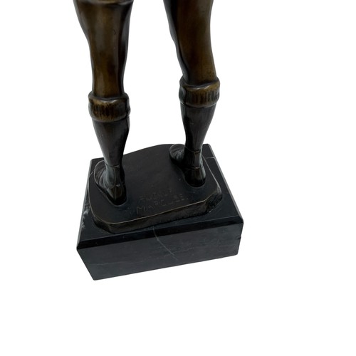 327 - A GERMAN BRONZE FIGURE OF A FOOTBALLER, CAST FROM A MODEL BY RUDOLF MARCUSE, THE FIGURE SHOWN STANDI... 
