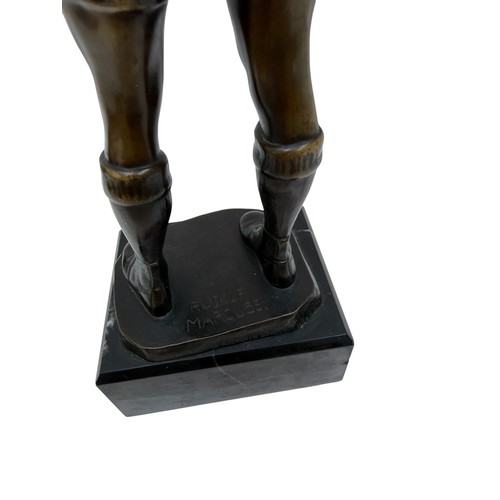 327 - A GERMAN BRONZE FIGURE OF A FOOTBALLER, CAST FROM A MODEL BY RUDOLF MARCUSE, THE FIGURE SHOWN STANDI... 