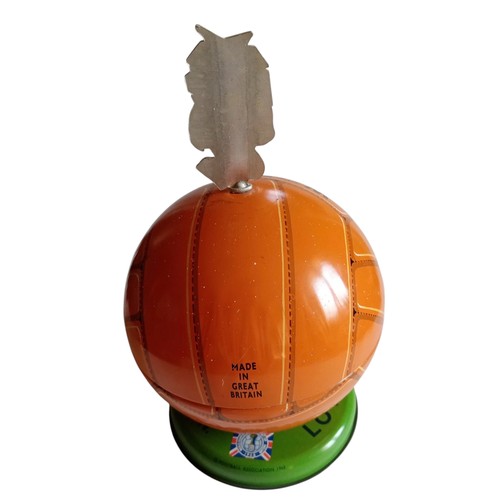11 - ORIGINAL 1966 WORLD CUP WILLIE CONFECTIONERY TIN, WORLD CUP WILLIE SOCCER BALL-SHAPED TIN-PLATE CONF... 