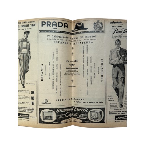 133 - 1950 BRAZIL WORLD CUP FOOTBALL PROGRAMME, ENGLAND VERSUS SPAIN, 2/7/1950, AN SUPER RARE PROGRAMME, S... 