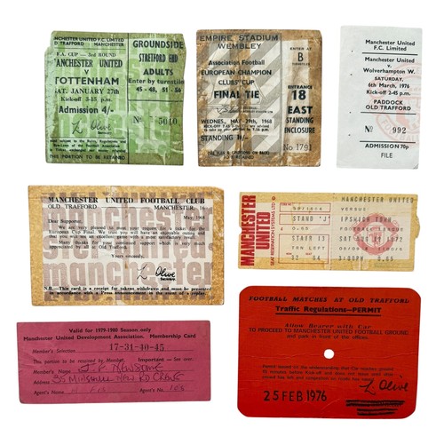 2015 - COLLECTION OF 1960/70s MANCHESTER UNITED FOOTBALL TICKET STUBS, 7 TOTAL, 1968 EUROPEAN CUP FINAL WIT... 