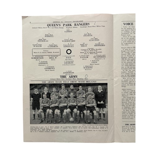 2051 - QPR VERSUS THE ARMY 1950/51 FOOTBALL PROGRAMME, 10/2/1951, AT ARSENAL, SCARCE 4-PAGE. SCORES NOTED, ... 