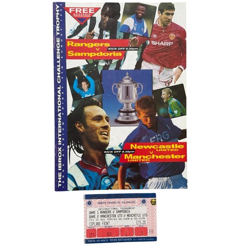3101 - 1994 MANCHESTER UNITED VERSUS NEWCASTLE UNITED & RANGERS VERSUS SAMPDORIA FOOTBALL PROGRAMME & TICKE... 