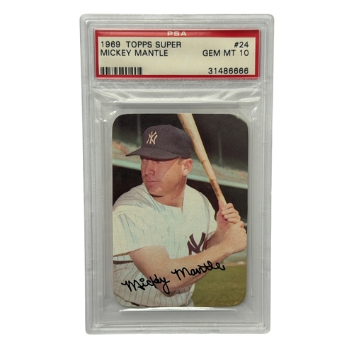 5561 - 1969 TOPPS SUPER MICKEY MANTLE BASEBALL CARD, PSA GEM MT 10, #24, AN EXCEPTIONALLY SCARCE MANTLE CAR... 