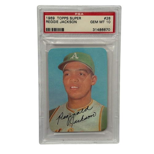 5562 - 1969 TOPPS SUPER REGGIE JACKSON BASEBALL CARD, PSA GEM MT 10, #28.