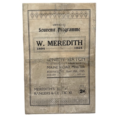 1924 MANCHESTER UNITED & CITY MEREDITH XI VERSUS GLASGOW RANGERS & CELTIC XI FOOTBALL PROGRAMME, 29/4/1925. ITEM HAS BEEN PROFESSIONALY REPAIRED.