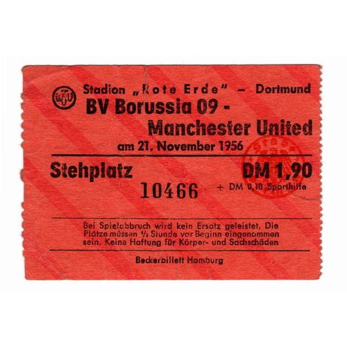 MANCHESTER UNITED AWAY VERSUS BORUSSIA DORTMUND 1956/57 FOOTBALL TICKET STUB, 21/11/1956, EUROPEAN CUP/