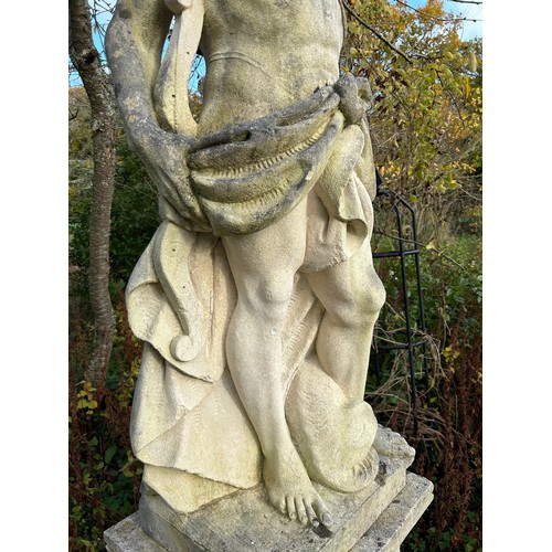 64 - A MONUMENTAL ITALIAN LIMESTONE STATUE OF APOLLO, mounted on pedestal
8ft in height.

**Collection of... 