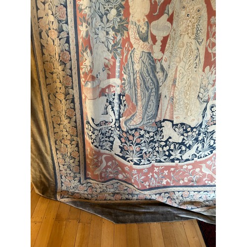 109 - AN EXCEPTIONALLY LARGE EARLY 20TH CENTURY ARTS AND CRAFTS WALL HANGING TAPESTRY,
after 'The Lady and... 