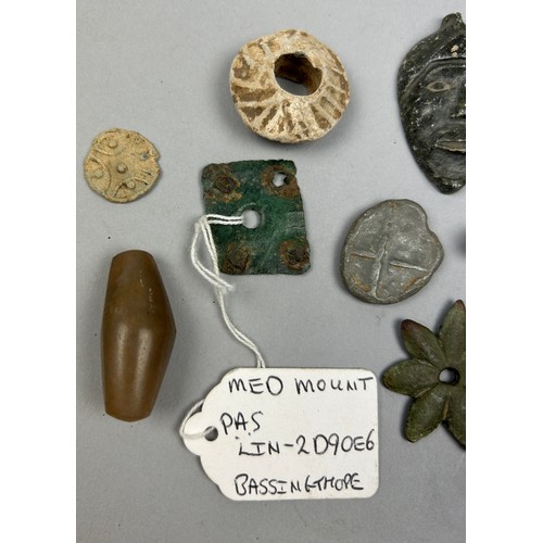 38 - A COLLECTION OF METAL DETECTING ANTIQUITY FINDS, to include Saxon animal broach, neolithic flint, me... 