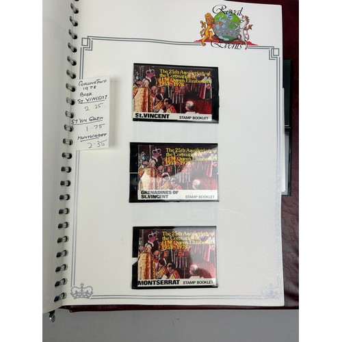 155 - A COLLECTION OF FIVE ALBUMS OF CORONATION STAMPS TO INCLUDE: 

1986 Royal Wedding
Prince of Wales an... 