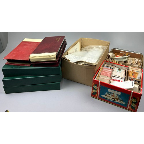 160 - A COLLECTION OF FIVE ALBUMS AND THREE BOXES OF STAMPS, to include Guernsey, Bermuda coronation, rail... 