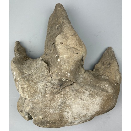 15 - AN EXCEPTIONALLY LARGE FOSSIL FOOTPRINT OF A MEAT-EATING THERAPOD DINOSAUR, 

38cm x 35cm
