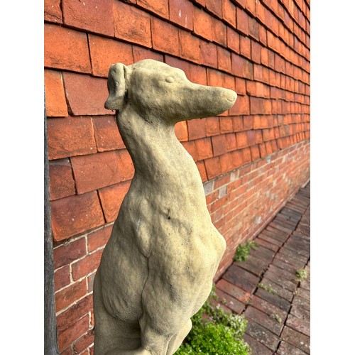 203 - A PAIR OF WHIPPET STATUES, reconstituted stone
111cm in height

Provenance: Derren Brown