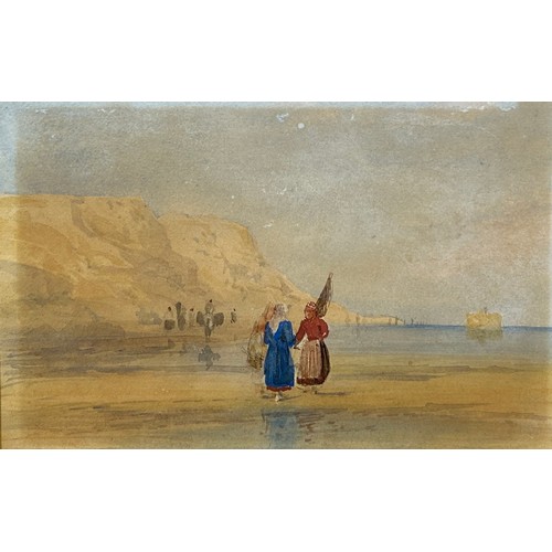 60 - ATTRIBUTED TO DAVID COX (1783-1859), watercolour study of three figures on the beach. 

23cm x 15cm ... 