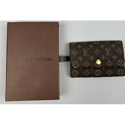 121 - A LOUIS VUITTON WALLET IN ORIGINAL BOX ALONG WITH A LOUIS VUITTON MINI BANDOLIER BAG, 

Both with cl... 