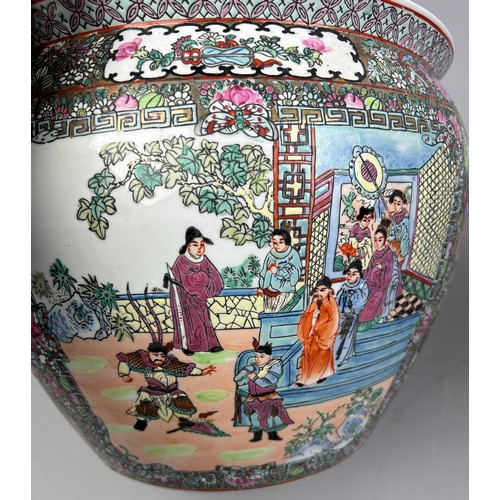 176 - A PAIR OF CHINESE 'TAO KUANG' FAMILLE ROSE CERAMIC JARDINIERES, with fish interior and six character... 