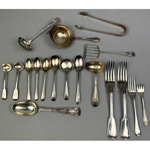 163 - A COLLECTION OF SILVER SPOONS, FORKS AND OTHER SILVERWARE, marked with various makers and dates.

To... 