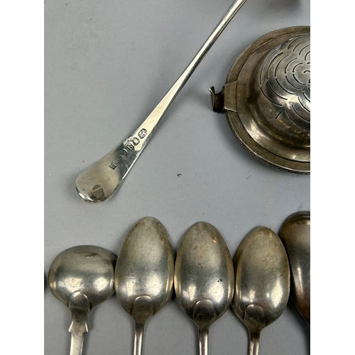 163 - A COLLECTION OF SILVER SPOONS, FORKS AND OTHER SILVERWARE, marked with various makers and dates.

To... 