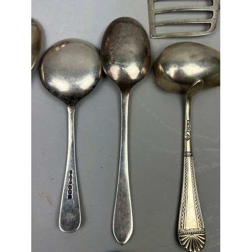 163 - A COLLECTION OF SILVER SPOONS, FORKS AND OTHER SILVERWARE, marked with various makers and dates.

To... 