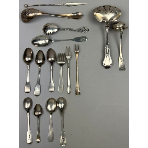 164 - A COLLECTION OF SILVER SPOONS, FORKS AND OTHER SILVERWARE, to include a Tiffany and Co silver fork m... 