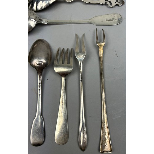 164 - A COLLECTION OF SILVER SPOONS, FORKS AND OTHER SILVERWARE, to include a Tiffany and Co silver fork m... 