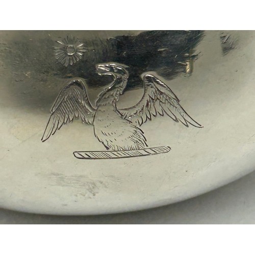 155 - A LARGE SILVER JUG WITH AN ENGRAVED EAGLE CREST

Weight: 414gms