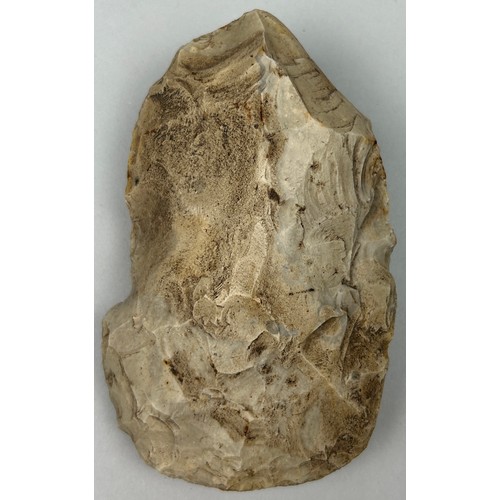 22 - A VERY LARGE PALAEOLITHIC FLINT HAND AXE, found in Suffolk, family collection.