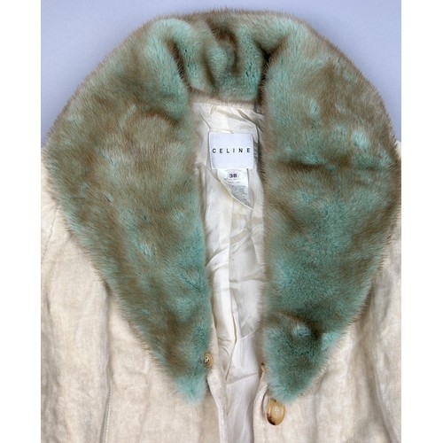 142 - A CELINE LADIES JACKET WITH GREEN COLOURED MINK FUR COLLAR