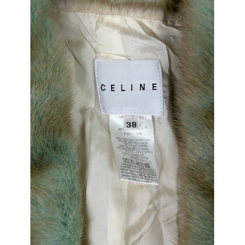 142 - A CELINE LADIES JACKET WITH GREEN COLOURED MINK FUR COLLAR