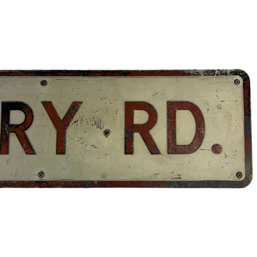 154 - A PAINTED LONDON STREET SIGN FOR 'QUEENSBURY ROAD'

118cm x 23cm