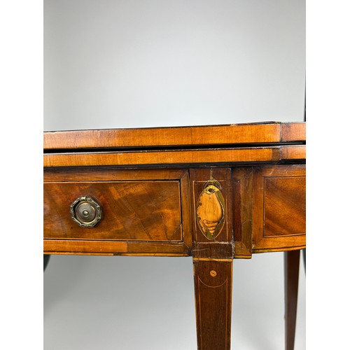 99 - A SHERATON DESIGN GEORGE III TEA TABLE, late 18th century rosewood cross banded with satinwood shell... 