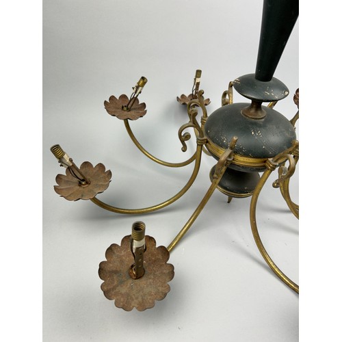 115 - A SIX ARM CHANDELIER WITH FLEUR DE LIS GILT DECORATION