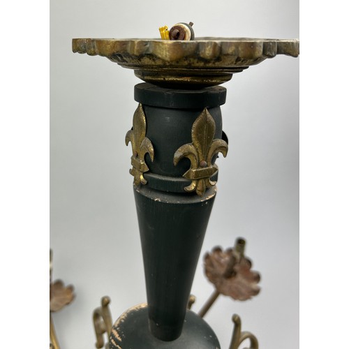 115 - A SIX ARM CHANDELIER WITH FLEUR DE LIS GILT DECORATION