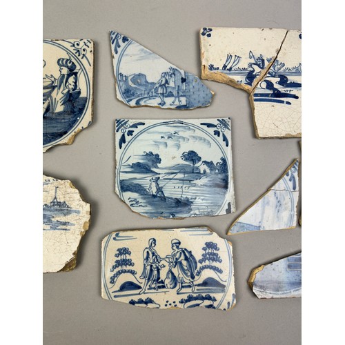 187 - A FRAGMENTED COLLECTION OF 18TH CENTURY AND LATER DELFT TILES, salvaged from a Georgian property in ... 