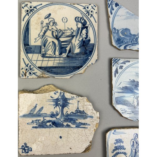 187 - A FRAGMENTED COLLECTION OF 18TH CENTURY AND LATER DELFT TILES, salvaged from a Georgian property in ... 