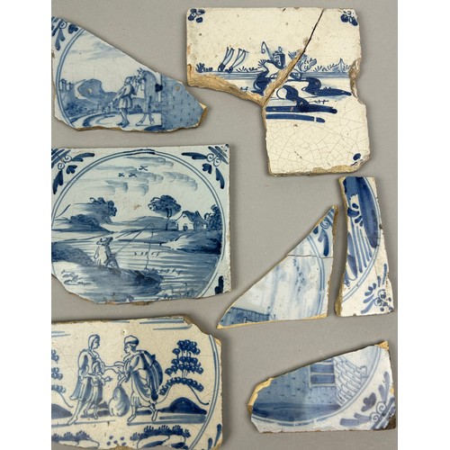 187 - A FRAGMENTED COLLECTION OF 18TH CENTURY AND LATER DELFT TILES, salvaged from a Georgian property in ... 