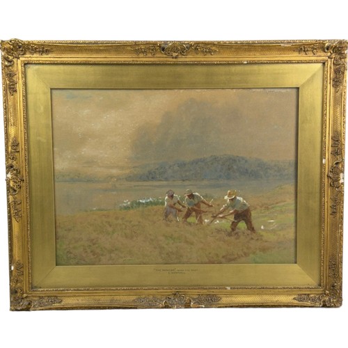 62 - ERNEST PILE BUCKNALL (1861-1935) 'THE MOWERS NEAR THE DART', watercolour mounted in a gilt frame.

7... 