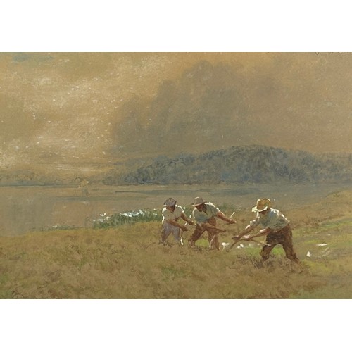 62 - ERNEST PILE BUCKNALL (1861-1935) 'THE MOWERS NEAR THE DART', watercolour mounted in a gilt frame.

7... 