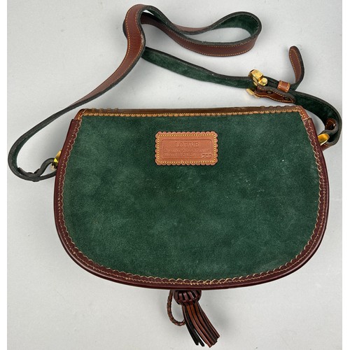 135 - A LOEWE CAZA CARDABON HANDBAG, green suede and brown leather